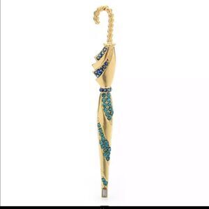 BLUE UMBRELLA BROOCH, GOLDTONE